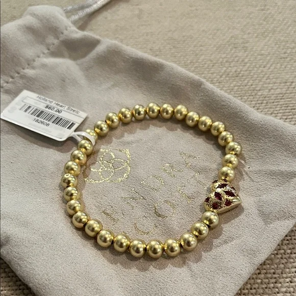 Kendra Scott Holland Gold Heart Stretch Bracelet in Pink Crystal/NWT - Picture 4 of 6